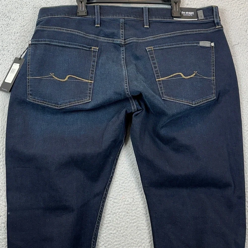 NEW 7 For All Mankind Jeans Mens 42 Blue Straight Tapered Leg Dark Wash Stretch